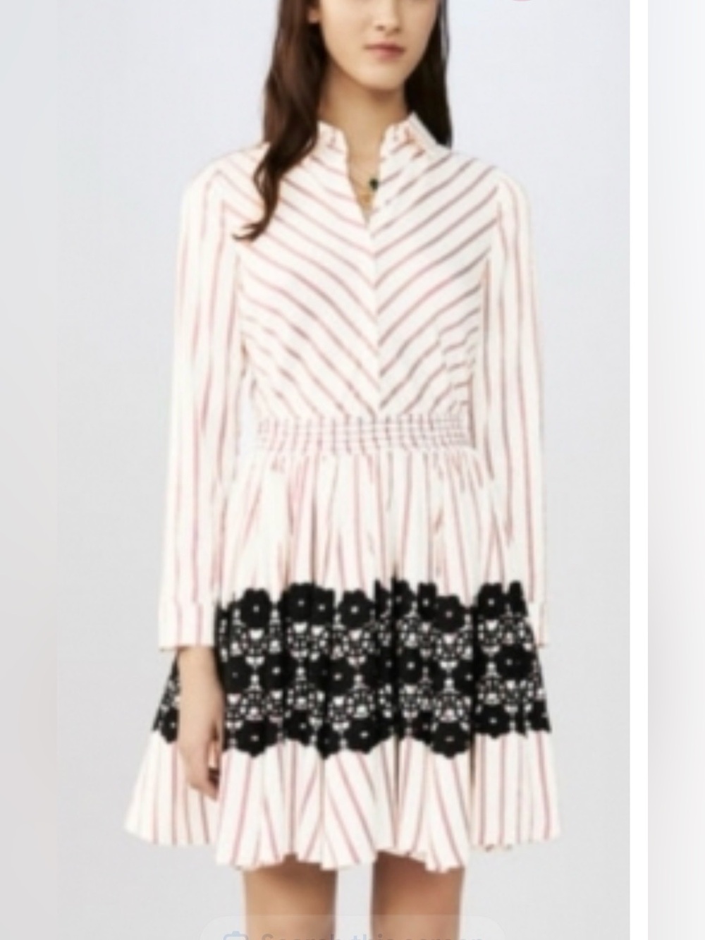 Maje Cream & Burgundy Striped Skirt with Black Lace Panel